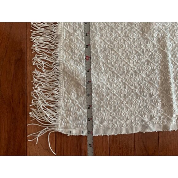 Vintage White Embroidered Table Runner with Fringe Edges 72"x 22" - Picture 10 of 12